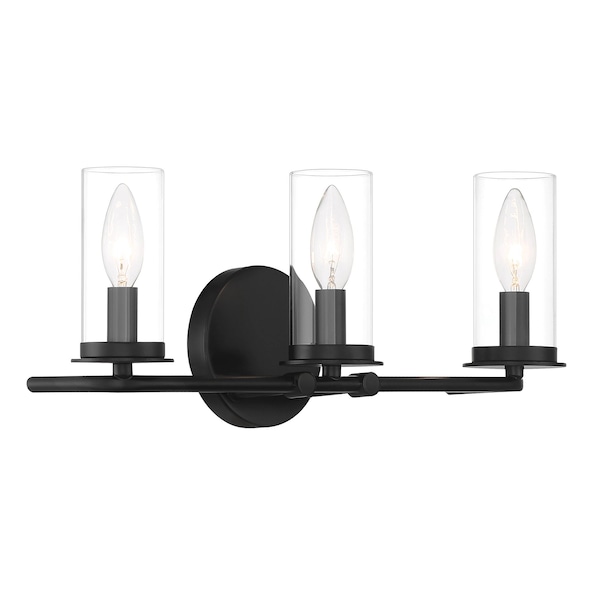 Designers Fountain Hudson 18in 3-Light Matte Black Coastal Indoor Vanity Light with Clear Glass Shades D268C-3B-MB - main